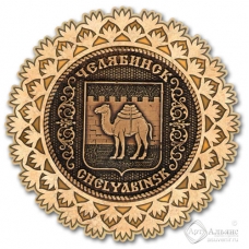 Магнит из бересты Челябинск-Герб снежинка золото